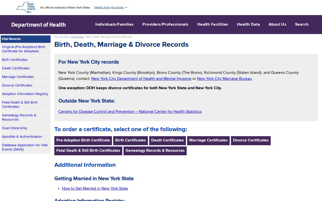 Staten Island residents directory New York vital records routing