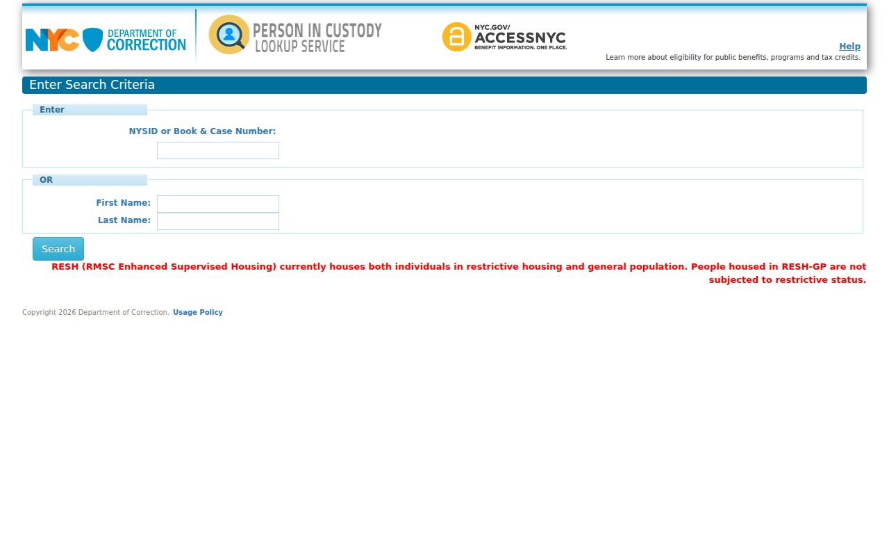 Staten Island neighbors NYC Department of Correction custody lookup