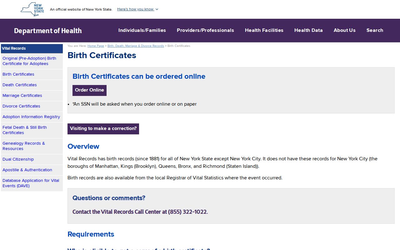 Staten Island resident lookup New York vital record eligibility information