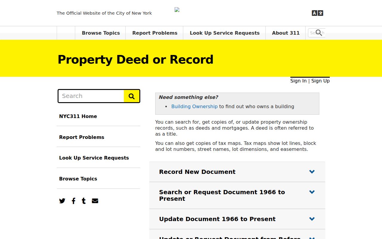 Staten Island street directory NYC311 property-record guidance